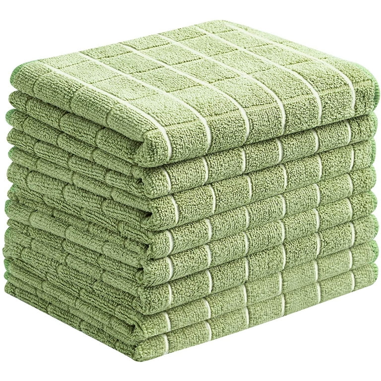 Microfiber Dish Towels - Soft, Super Absorbent and Lint Free Kitchen Towels  - 8 Pack (Lattice Designed Olive Colors) - 26 x 18 Inch (Olive Green) 