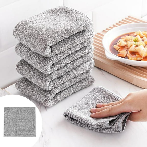 Microfiber Dishwashing Cloth | Ultrafine Charcoal Fiber, Super Absorbent Non-Stick, Quick Dry, Double Layer Scouring Pad, Gray 11.81x11.81in | Strong Oil Removal, Reusable Kitchen Cleaning Rag