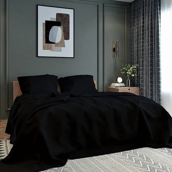 Microfiber Double Bed Bedsheet For Double Bed Sheet King Size With 2 Pillow Covers -100 X 90 Inches, Black | 144 Thread Count Natural Fibers, Comfortable Bedsheet