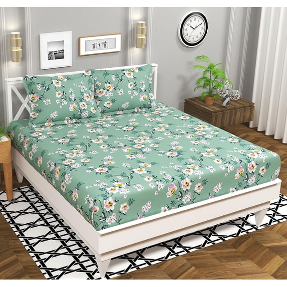 Microfiber Double Bedsheet With 2 Pillow Covers - 86 X 88 Inch, Light Green | 120 Thread Count-Breathable & Wrinkle Free, Ideal For Daily Use Home Bedsheet