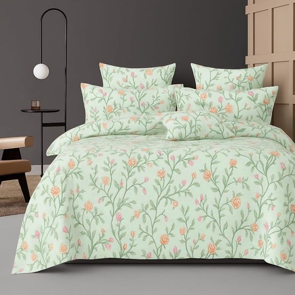 Microfiber Double Bedsheet King Size With 2 Large Size Pillow Covers | Size 108x108+9 Inches, Mint Green & Pink | Perfect For Daily Use, All-Season Use Or Gifting Bedsheet