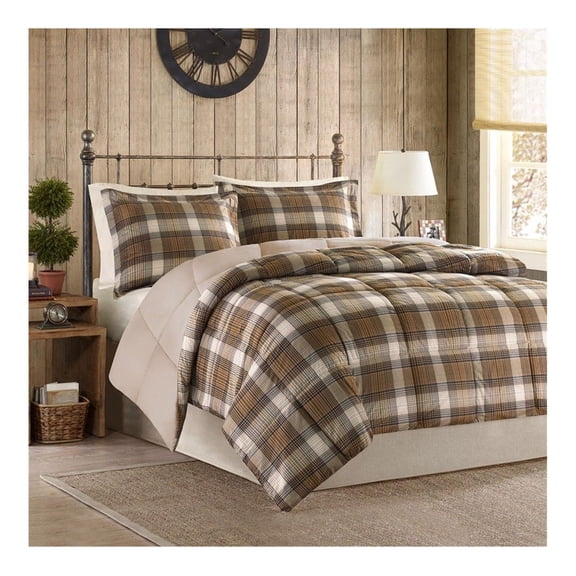 Microfiber Down Comforter Set - Rustic Plaid Comforter & Shams - Cozy Bedding - Cabin Decor - All Seasons