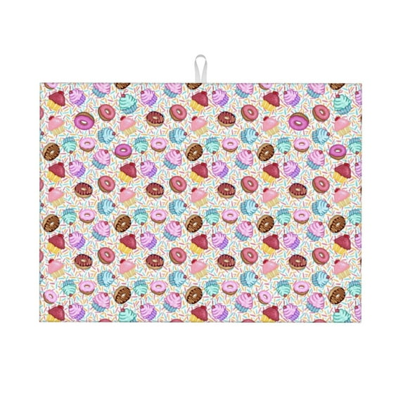 Microfiber Drying Mat, Cute Donut Background Dish Drying Mat for Kitchen Counter, 18 x 24 inches