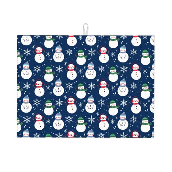 Microfiber Drying Mat, Cute Snowman Blue Background Dish Drying Mat for Kitchen Counter, 18 x 24 inches