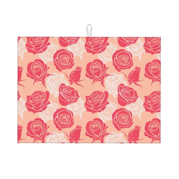 Microfiber Drying Mat, Two Color Romantic Roses Dish Drying Mat for Kitchen Counter, 18 x 24 inches