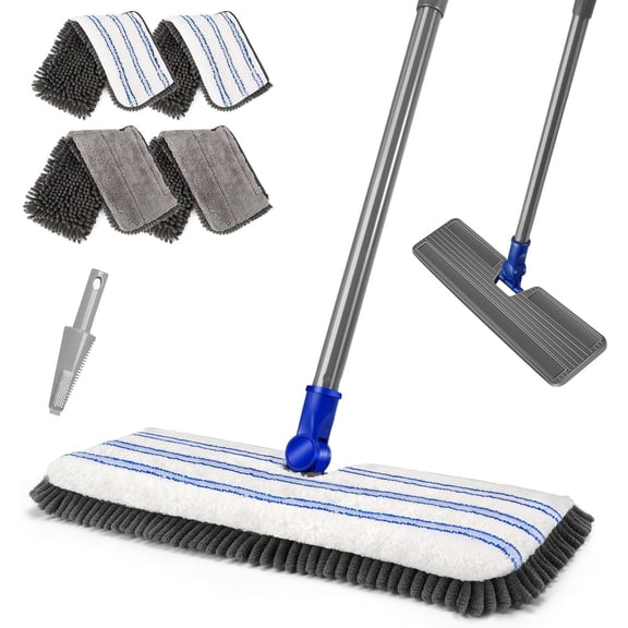 Microfiber Dust Mop,Double-Sided Flat Mops for Hardwood Floors with 4  Mop Pads, Floor Mops with Stainless Steel Handle and Extension, Cleaner for Hardwood, Vinyl, Laminate, Tile