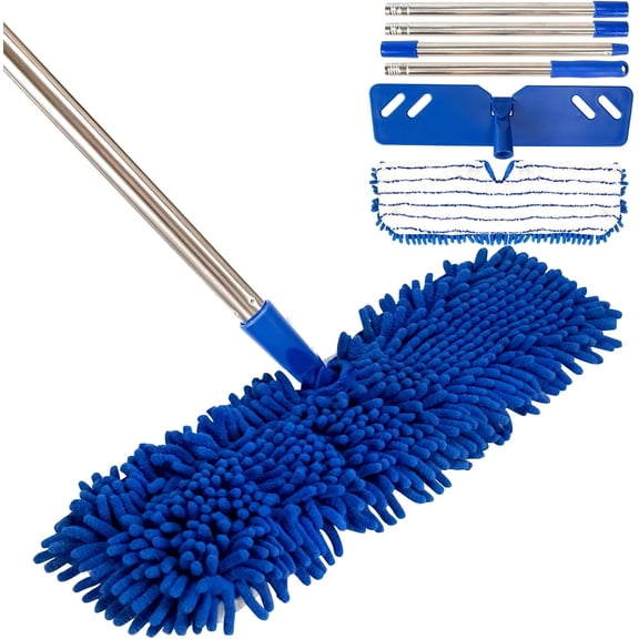 Microfiber Dust Mop for Floor Cleaning - Dual-Sided Washable Pads Adjustable Stainless Steel Handle (30.7"-56.7") - Wet/Dry Use for Hardwood Laminate Tile Marble Floors with Spin Mop Heads