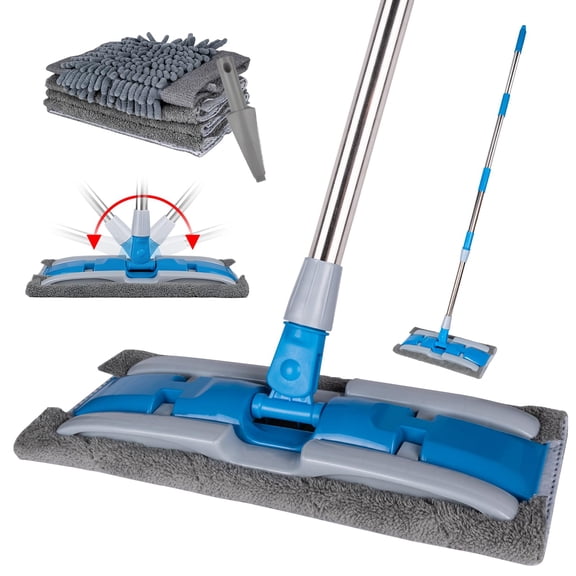 Microfiber Dust Mop With Rotatable Flat Head Professional Wet Dry Floor Extendable Handle And Washable Pads For Wood Tile Vinyl Laminate Marble Hard Surface 54"