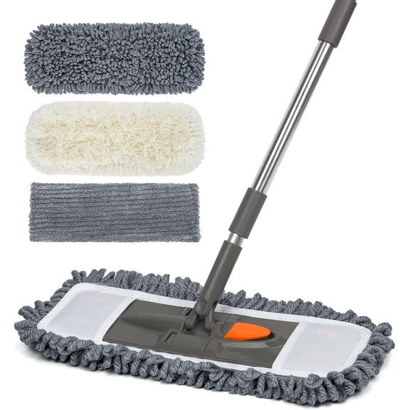 Microfiber Dust Mop with 3 Reusable Washable Pads - 58" Long Handle Wet&Dry Mops for Hardwood, Vinyl, Laminate, Tile Floor Cleaning (Gray)