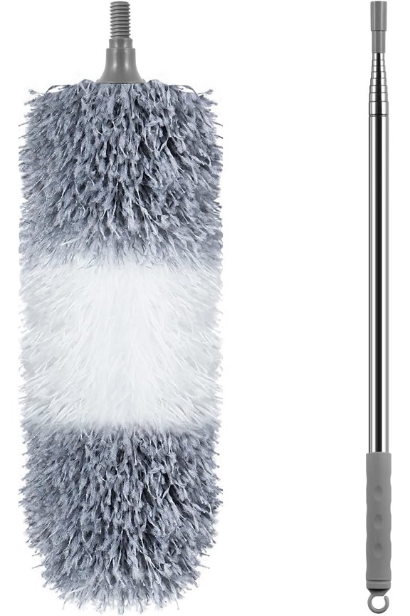 Microfiber  Duster, 110 Inch Extendable Telescoping Pole Duster with Bendable Washable , Long Handle Cleaning Duster for Ceiling Fan, High Ceiling, Blinds, Furniture and (Gray)