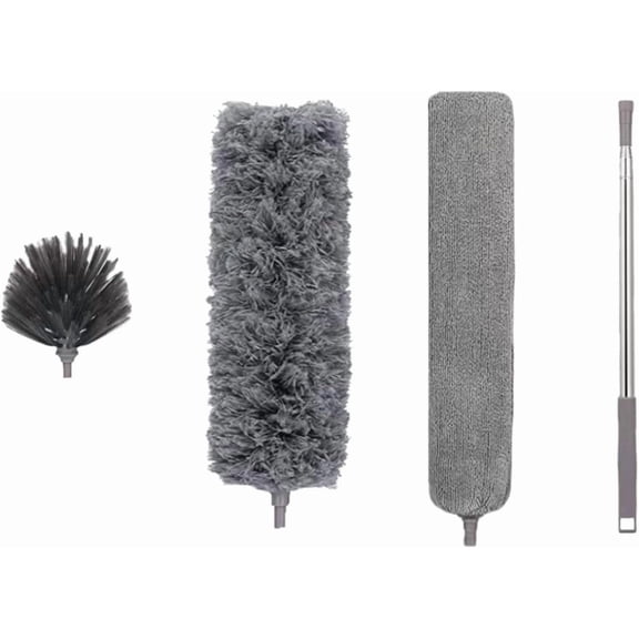 Microfiber Duster 4-in-1 Kit, Dusters for Cleaning, Duster with Extension Pole 100 Inches, Cobweb Duster, Microfiber Dusters for High Ceilings and Fans, Blinds, and Furniture
