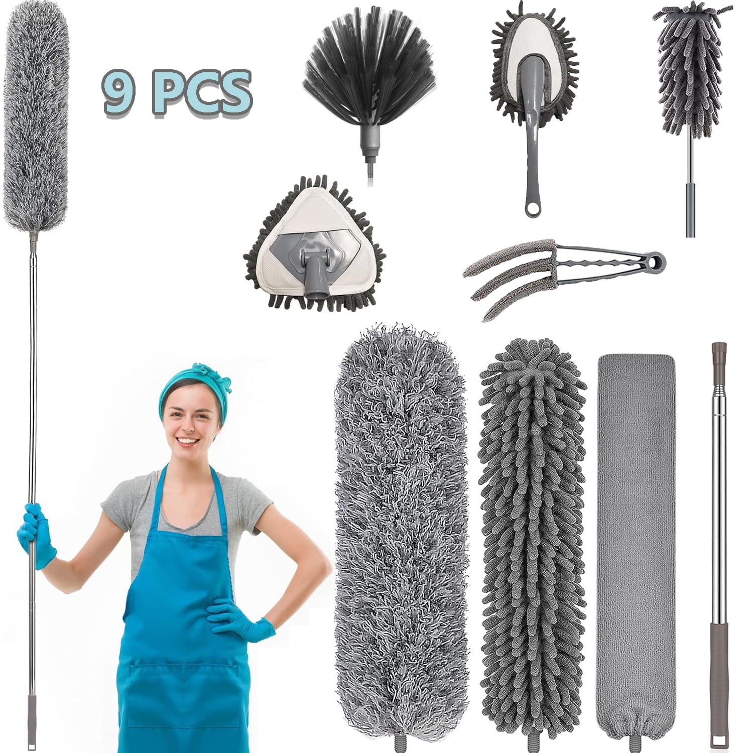 Microfiber Duster, 9PCS Extendable Feather Duster (Stainless Steel) 30