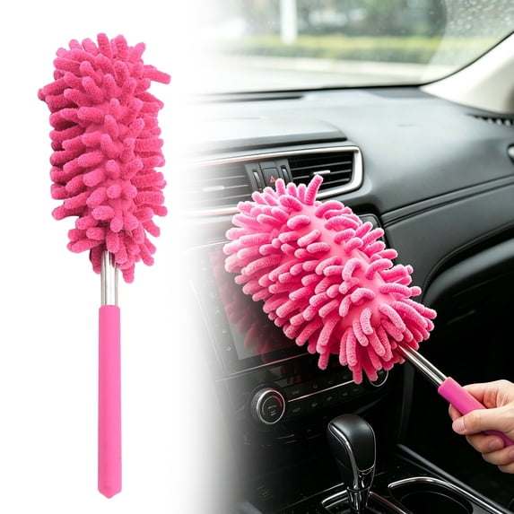 Microfiber Duster for Cleaning,Extendable Hand Washable Dusters,Detachable Dusting Brush with Telescoping Pole,Cleaning Brush Tool for Office, Car, Window, Furniture, Ceiling Fan(Hot Pink)