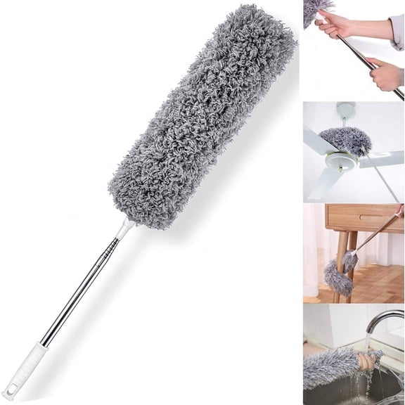 Microfiber  Duster with Extendable Pole, 30-100  Extra Long Cobweb Duster for Cleaning, Bendable , Non-Scratch, Washable Duster for Ceiling, Fan, Furniture Gray