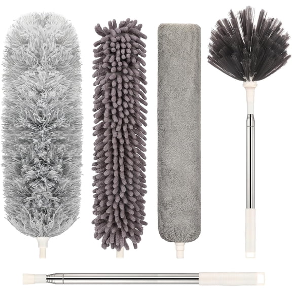 Microfiber Duster with Extension Pole(Stainless Steel) 30 to 100 Inches, Washable Dusters, Reusable Dusters, Bendable Duster for High Ceiling, Cleaning Ceiling Fan, Furniture, Blinds, Cars
