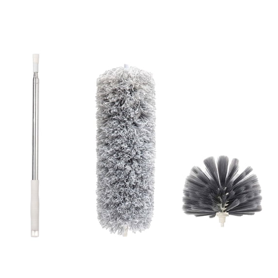 Microfiber Duster with Extension Pole(Stainless Steel), Extra Long 100 inches with Bendable Head, Extendable Duster for Cleaning High Ceiling Fan, Interior Roof, Cobweb, Gap Dust- Wet or Dry Use