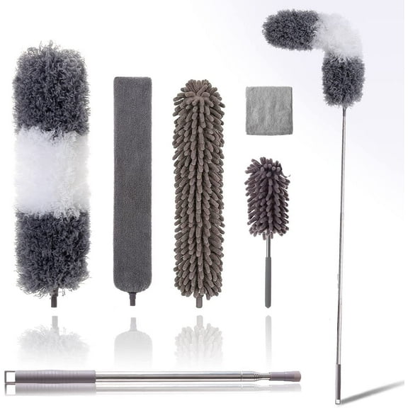 Microfiber Duster Kit for High Ceiling (6pcs), Extendable Dusters for Cleaning with 100" Extension Pole, Long Feather Duster for Fan/Car, House Cleaning Tool Kit by OOSOFITT