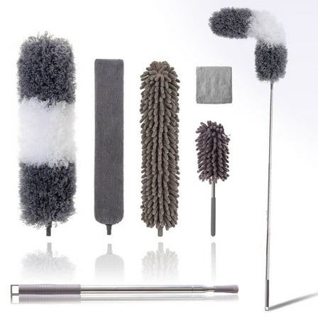 Microfiber Duster Kit for High Ceiling (6pcs),Extendable Dusters for Cleaning with 100" Extension Pole,Long Feather Duster for Fan/Car,House Cleaning Tool Kit