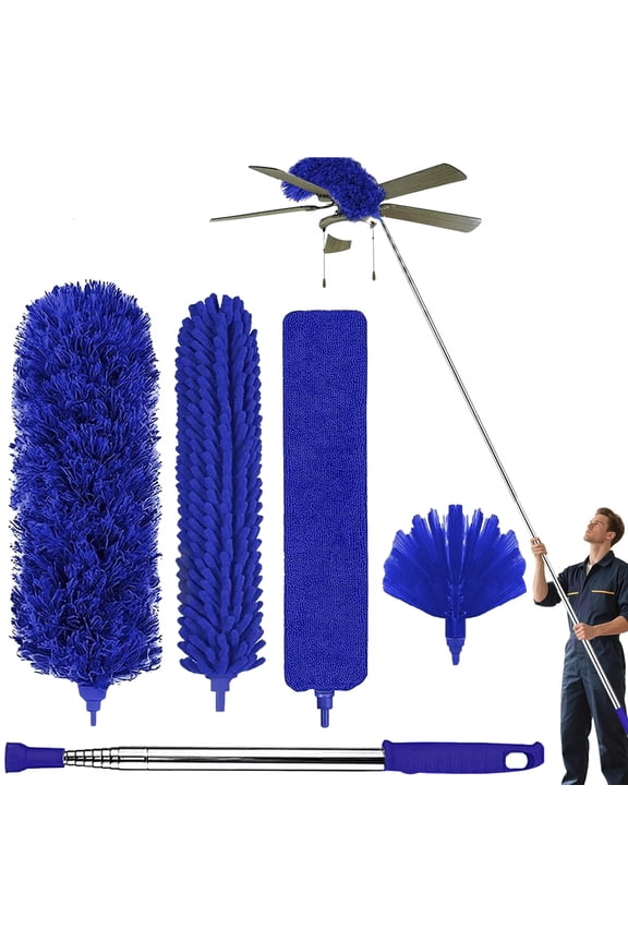 Dusters for Cleaning, Cobweb Duster with Extension Pole, Ceiling Fan Cleaner Duster, Extendable Microfiber Duster for Ceiling Fan Blades Spider Web with Long Handle, Blue