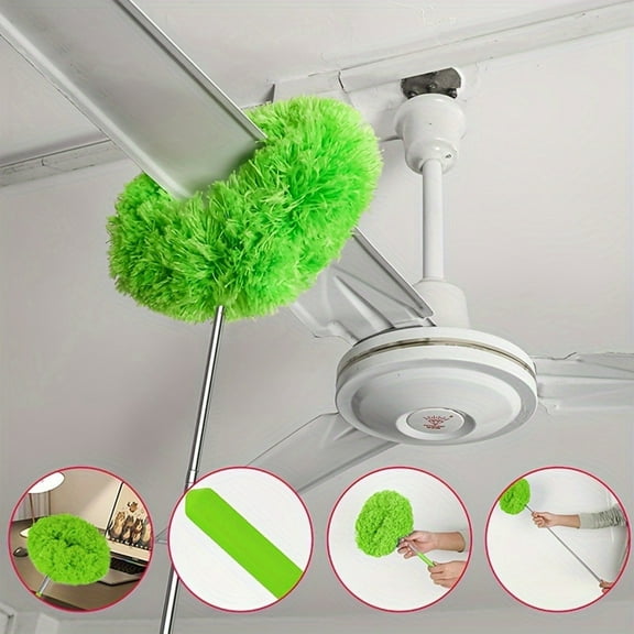 Microfiber Duster for Cleaning High Ceiling Cleaner, Extension Handle for Cleaning Fan High Ceiling, Cleaning Squeegee Kit, Green, L