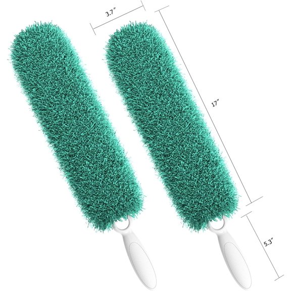 Microfiber Duster with Handle and Washable Duster Head, Dusters for Cleaning,Green, Reusable Cleaning Tool,2PCS