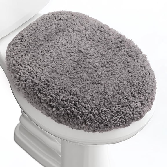 Microfiber Elongated Toilet Seat Cover 19.5"x 15" Machine Washable Solid Toilet Lid Cover Adjustable Rubber Backing Fits Only 18-19.5" L x 14-16" W Elongated Toilet Seat
