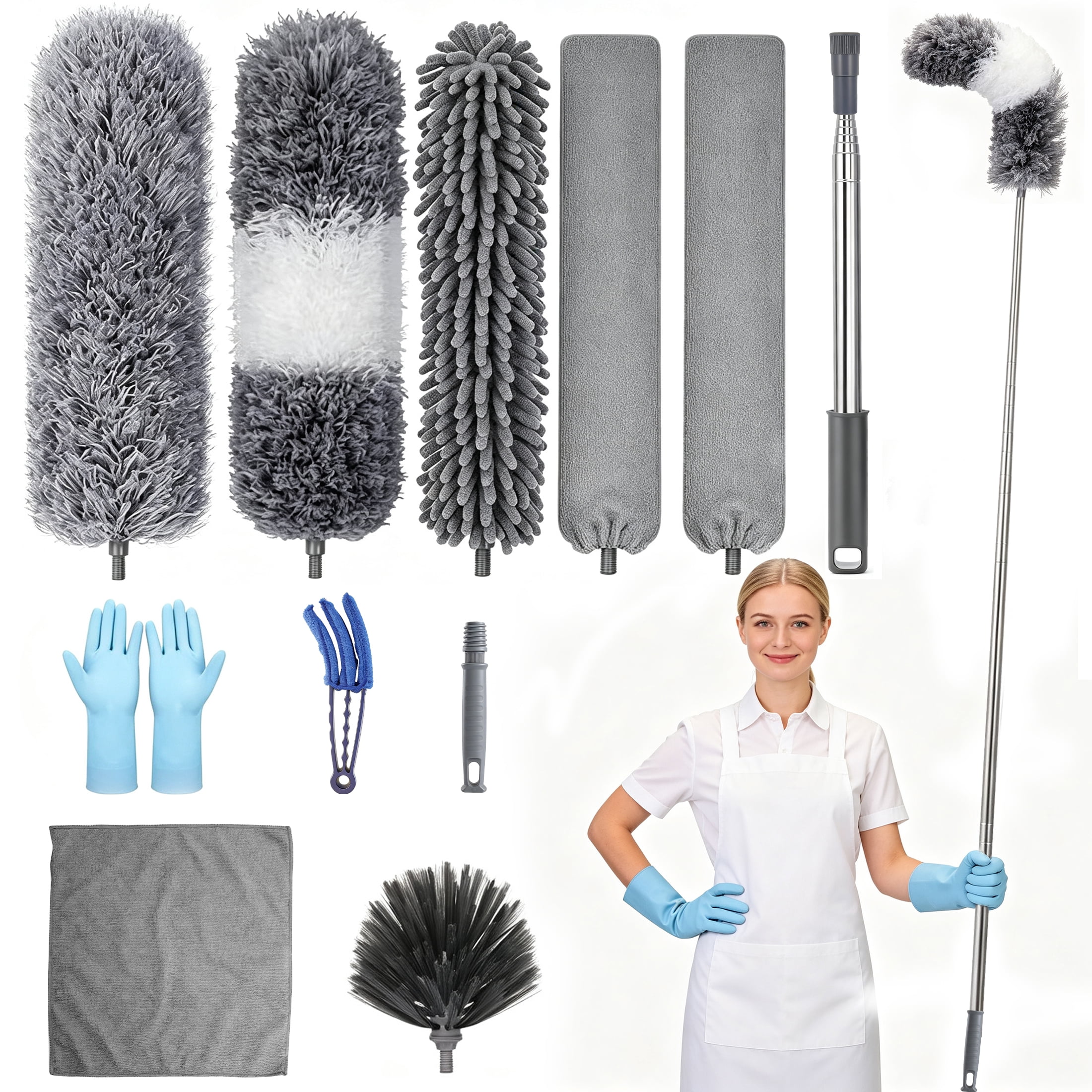 GARITIN Dusters for Cleaning, Extendable Microfiber Duster Kit with 98 Inch Extension Pole, Bendable Ceiling Fan Duster for High Ceiling, Blinds & Cobweb