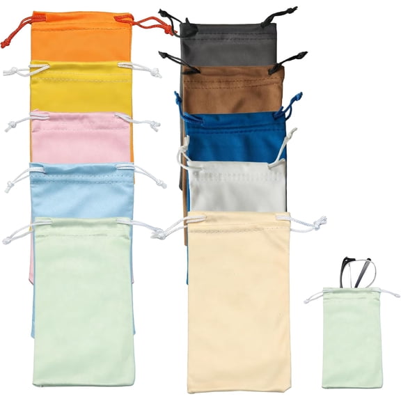 Microfiber Eyeglass Pouch 10-Pack 18x9cm Drawstring Sunglasses Case for Glasses, Jewelry, Phones, Travel  Multi-Colour Soft Bags for Daily Use