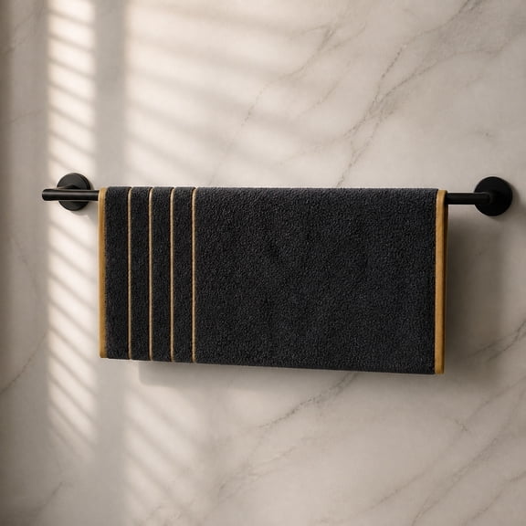 Microfiber Fabric Swift Dry Highly Absorbent Black Bath Fabric with Decorative Gold Lines for Home Spa Gym Travel Thread Drying 29.5X13.8 In