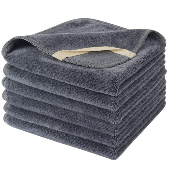 Microfiber Facial Cloths Fast Drying Washcloth 12inch x 12inch Grey 6 pack