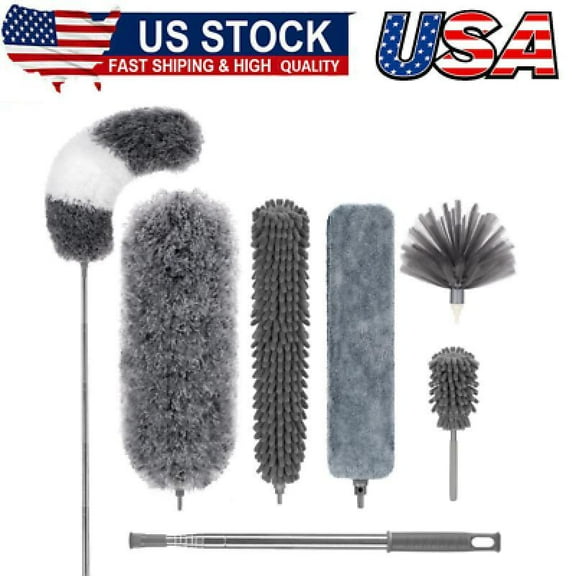 Microfiber Feather Duster,7 PCS Reusable Bendable Washable Cobweb Duster with 100 inches Extra Long Extension Pole for Cleaning Ceiling Fan, High Ceiling, Blinds, Furniture & Cars