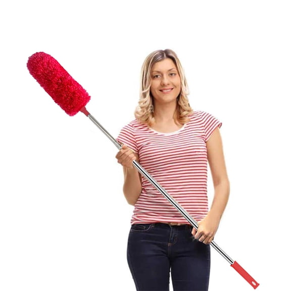 Microfiber Feather Duster Extendable Duster with 100 inches Extra Long Pole, Bendable Head & Long Handle Dusters for Cleaning Ceiling Fan, High Ceiling, Blinds, Furniture & Cars Red