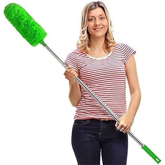 Microfiber Feather Duster Extendable Duster with 100 inches Extra Long Pole, Bendable Head & Long Handle Dusters for Cleaning Ceiling Fan, High Ceiling, Blinds, Furniture & Cars Green