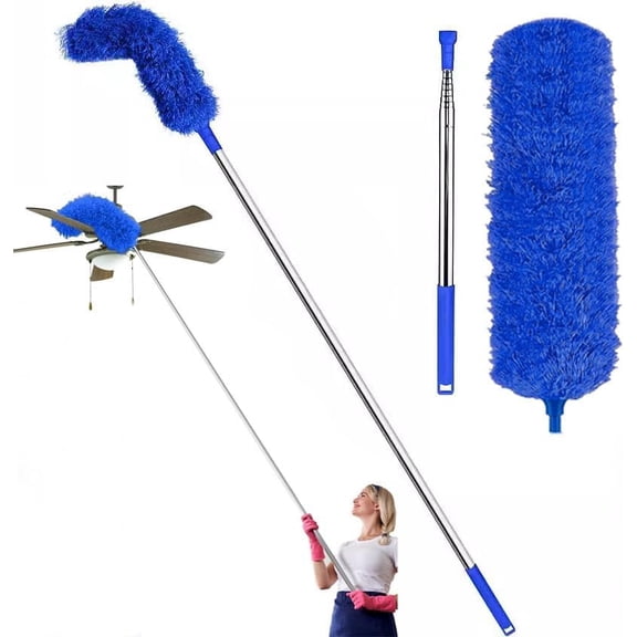 Microfiber Feather Duster Extendable Duster, Scratch-Resistant Cover, Bendable Washable Head & Long Handle Dusters for Cleaning Ceiling Fan, High Ceiling, Blinds, Furniture & Cars (1)