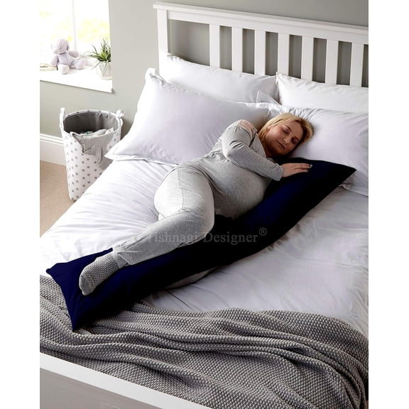 Microfiber Filling Body Pillow With Removable Soft Cotton Cover, Navy Blue - 18 X 54 Inch | Pillow For Pregnancy Leg Hips Back Support, Adjustable, Multipurpose Maternity Pillow - Pack Of 1