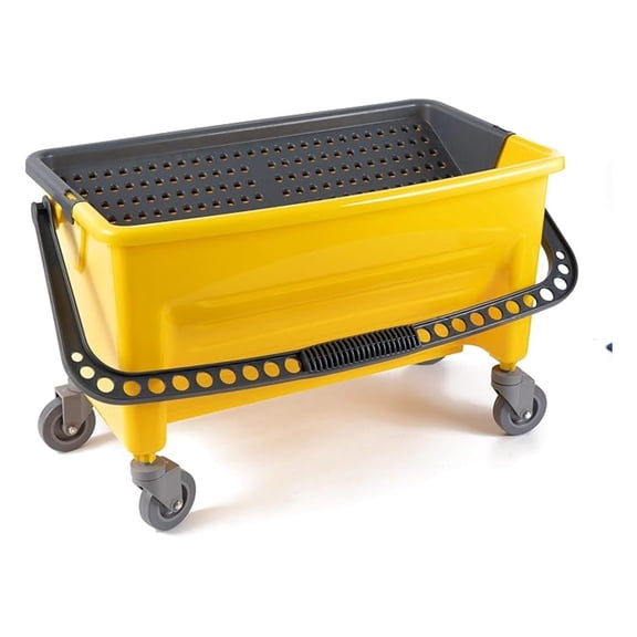 Microfiber Finish Bucket with Sieve,Press Wring Mop Bucket for Microfiber Flat Mops, Mop Bucket with Non-Marking Casters Wheels,44" Yellow