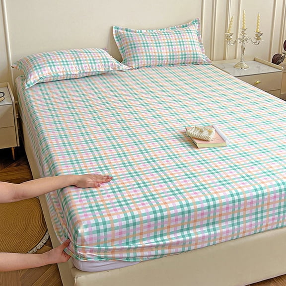 Microfiber Fitted Sheet, Gingham Print Fitted Bed Sheets, Soft Deep Pocket Bottom Sheet with Elastic All Around, White, 79x59 Inch