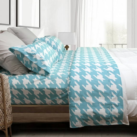 Microfiber Flannel Sheet Set Queen Size, Blue Color Deep Pocket 4 Pieces Bedding Set