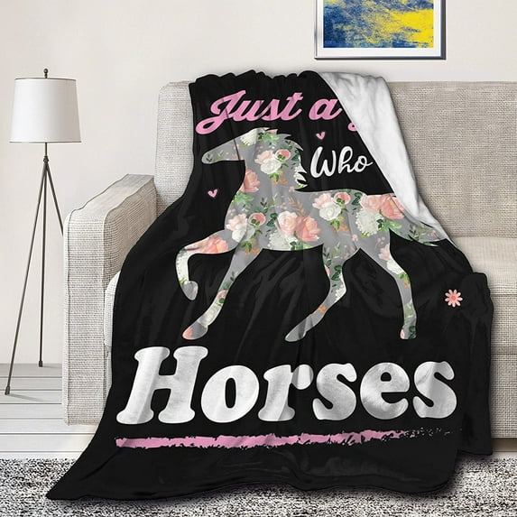Microfiber Flannel Throw Blanket Just A Girl Who Loves Horses Super Soft Cozy Lightweight Summer Quilt Perfect for Bed Sofa-60"x50" Medium for Teen