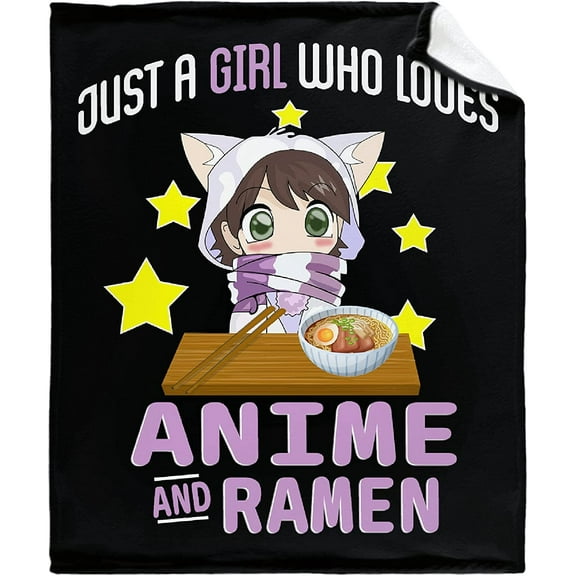 Microfiber Flannel Throw Blanket Just A Girl Who Loves Anime and Ramen Super Soft Cozy Lightweight Summer Quilt Perfect for Bed Sofa-50"x40" Small for Kids