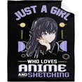 thumbnail image 1 of Microfiber Flannel Throw Blanket Just A Girl Who Loves Anime and Sketching Super Soft Cozy Lightweight Summer Quilt Perfect for Bed Sofa-50"x40" Small for Kids, 1 of 8
