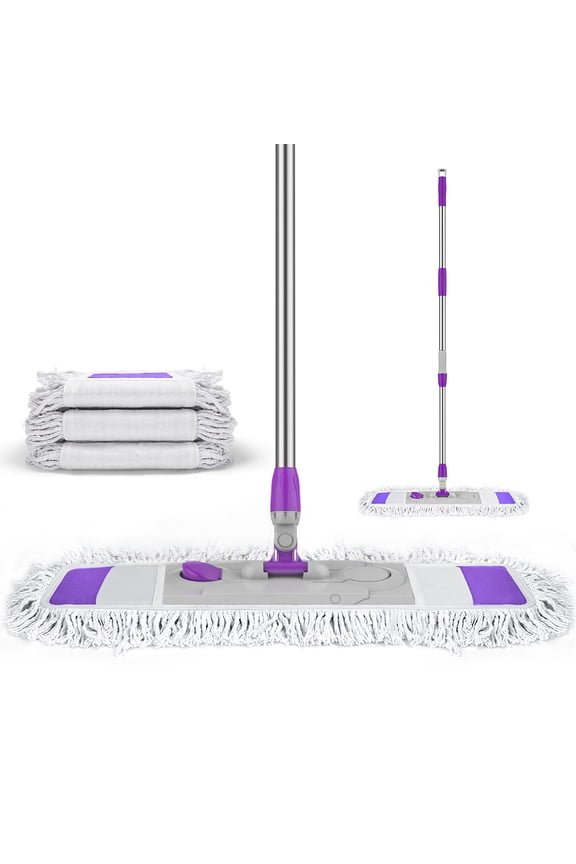 Microfiber Floor Mop for Dry and Wet Floor Cleaning, Dust Mops for Floors with 3 Washable Mop Pads Cloth, Multifunctional Flat Mop with Adjustable Handle for Hardwood, Marble, Tile Floor Mopping, Pur