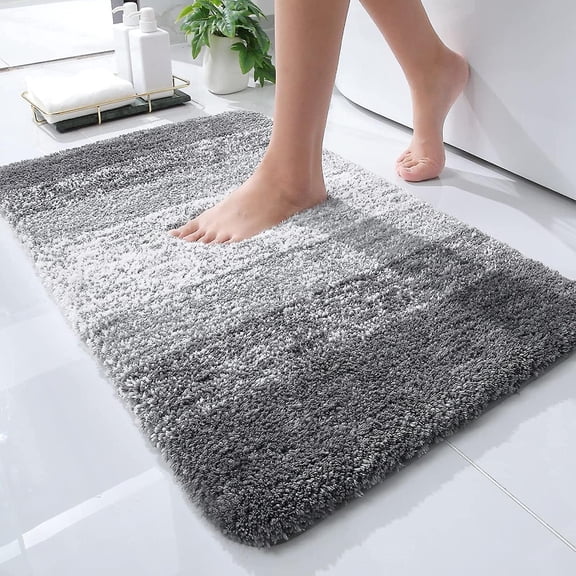 Microfiber Fluffy Shaggy Bath Mat for Bathroom, 41 x 61cm, Non-Slip Super Absorbent Machine Washable Floor Foot Rugs, Grey