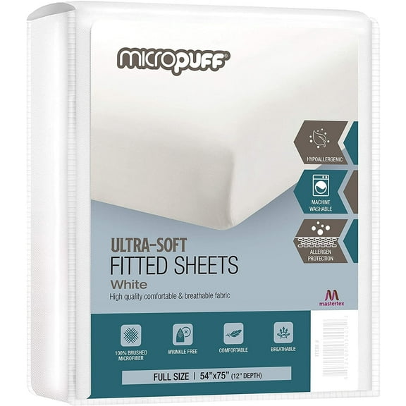 Microfiber Full Size Fitted Sheet - Soft and Smooth Allergy Protective Fitted Sheet Only - 95 GSM - (54 X 75 X 12)