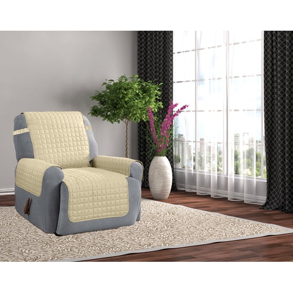 Microfiber Furniture Recliner Protector With 5-inch Tuck & Strap - Beige