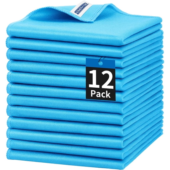 Microfiber Glass Cleaning Cloth, 12 Pack Window Glass Cleaning Rags, Reusable Lint-Free Streak Free Polishing Cloth Wipes for Stainless Steel, Eyeglasses, Mirrors, Screens & Lenses,12" 12"