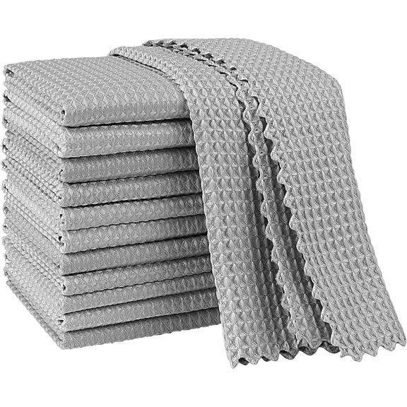 Microfiber Glass Cleaning Cloth-12PK,Magic Cleaning Cloth Grey 1111" | Lint Free Cloth Polishing Cleaning Rags, Barista Coffee Towel, Stainless Steel Wipes for Glass, Windows, Mirrors, Windshield