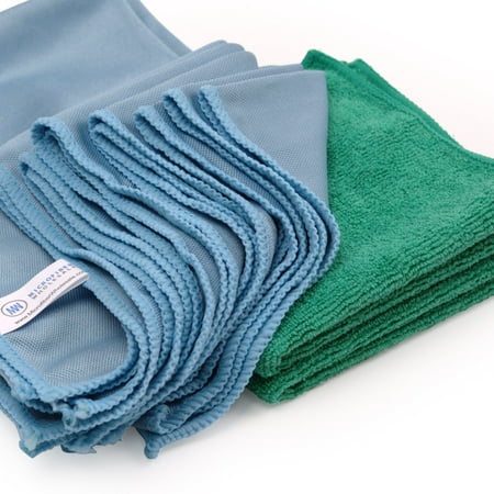 Microfiber Glass Cleaning Cloths | Streak Free Windows & Mirrors | Lint Free Towels | Car Windows Wipes | Polishing Rags | Machine Wash- Blue, Green (8 Pack)