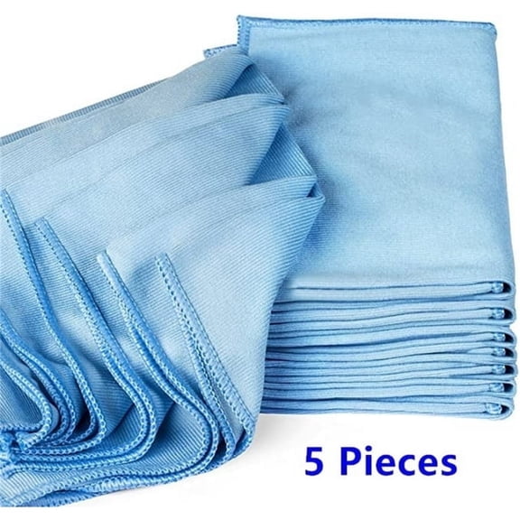 Microfiber Glass Gleaning Cloths 5Pcs, Micro Fiber Cloth 12'' X 16'', Quickly Clean Windows, Mirrors, Glasses, Cars Screen, Camera , Blue