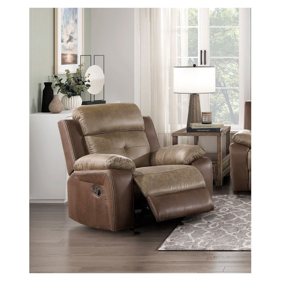 Microfiber Glider Recliner Chair Brown - Plush Upholstered Living Room Chair - Solid Wood Frame - Gentle Glide & Recline - 300lbs Capacity
